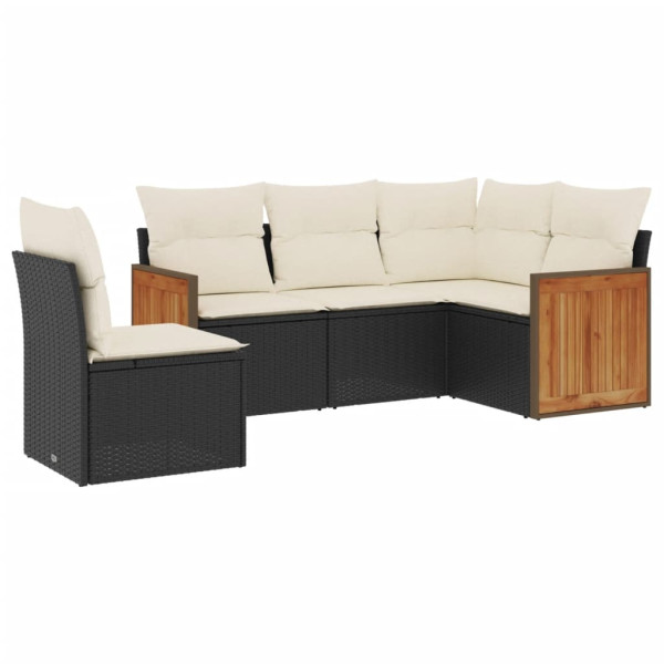 5 pcs conjunto sofás de jardim com almofadões vime PE preto M 2