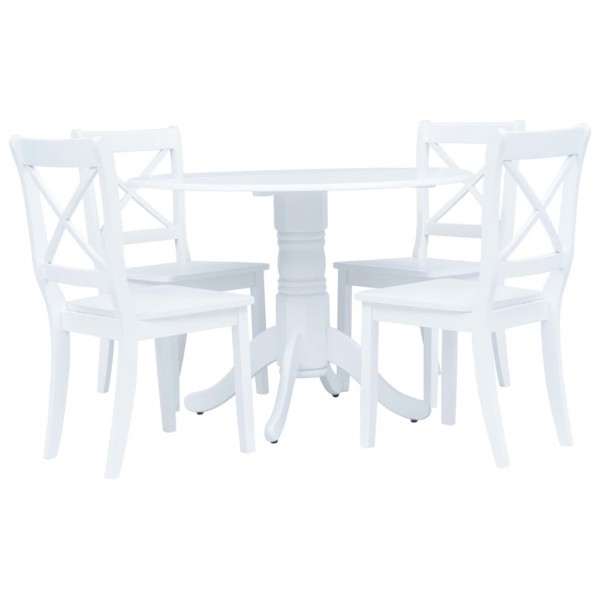 Conjunto de comedor 5 piezas madera maciza de caucho blanco D