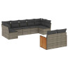 9 pcs conjunto sofás p/ jardim com almofadões vime PE cinzento 2