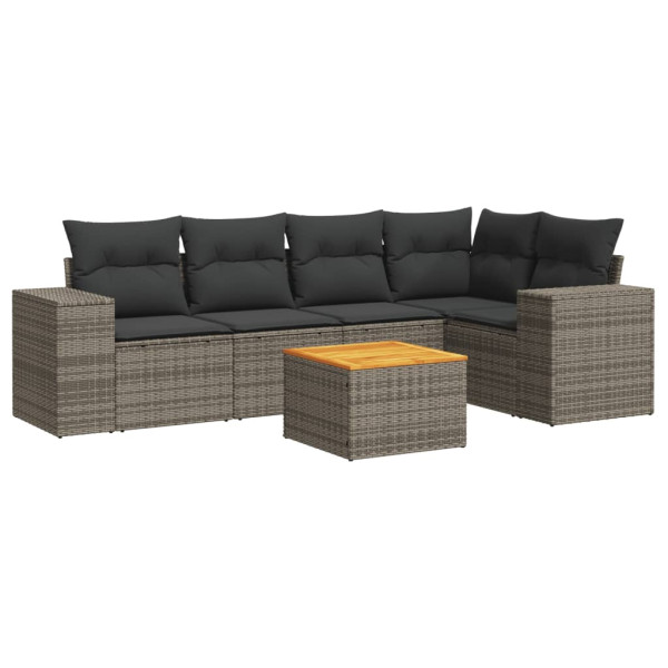 Set de muebles de jardín 6 pzas y cojines ratán sintético gris M 2