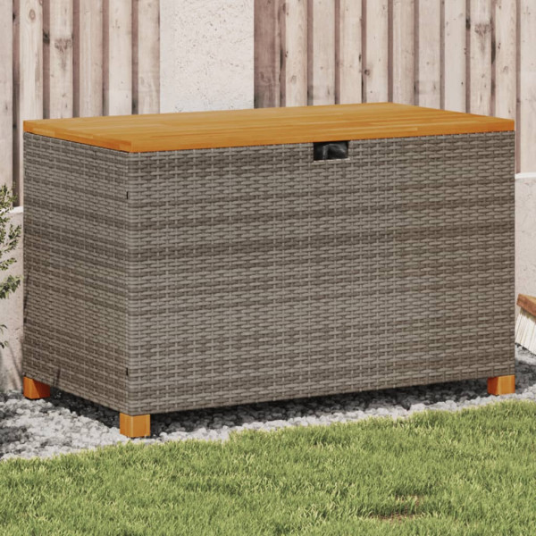 Caja de almacenaje jardín madera acacia ratán gris 110x55x63 cm D