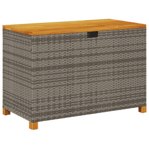 Caja de almacenaje jardín madera acacia ratán gris 110x55x63 cm H