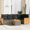 Set de muebles de jardín 6 pzas y cojines ratán sintético gris 1