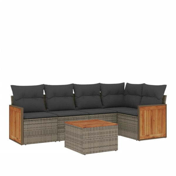 6 pcs conjunto sofás de jardim com almofadões vime cinzento M 2
