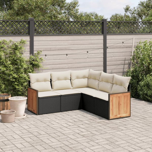 Set de muebles de jardín 5 pzas y cojines ratán sintético negro D