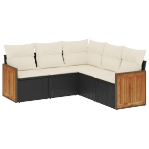5 pcs conjunto sofás de jardim com almofadões vime PE preto H