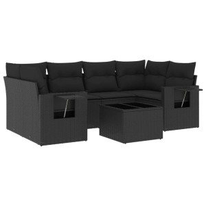 Set de comedor de jardín 7 pzas y cojines ratán sintético negro H