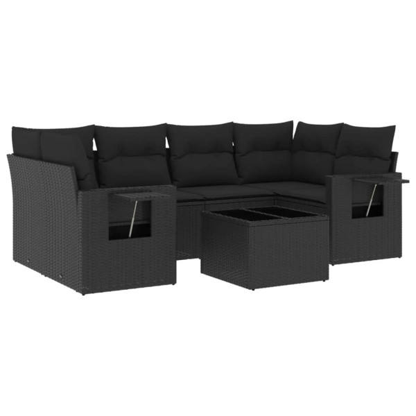 Set de comedor de jardín 7 pzas y cojines ratán sintético negro M 2