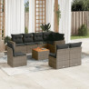 9 pcs conjunto sofás p/ jardim com almofadões vime PE cinzento 1