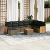 9 pcs conjunto sofás p/ jardim com almofadões vime PE cinzento 1