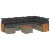 9 pcs conjunto sofás p/ jardim com almofadões vime PE cinzento 2