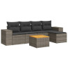 Set de muebles de jardín 6 pzas y cojines ratán sintético gris 2