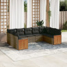 9 pcs conjunto sofás p/ jardim com almofadões vime PE cinzento 1