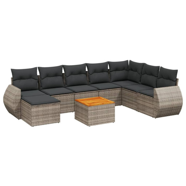 9 pcs conjunto sofás p/ jardim com almofadões vime PE cinzento M 2