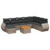 9 pcs conjunto sofás p/ jardim com almofadões vime PE cinzento 2