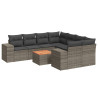 9 pcs conjunto sofás p/ jardim com almofadões vime PE cinzento 2