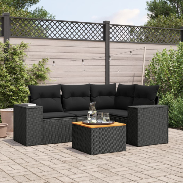 5 pcs conjunto sofás de jardim com almofadões vime PE preto D