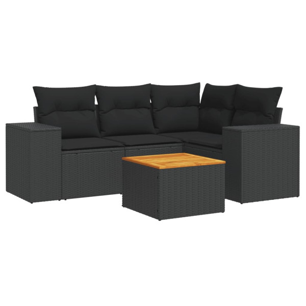 Set de muebles de jardín 5 pzas y cojines ratán sintético negro M 2