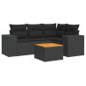 5 pcs conjunto sofás de jardim com almofadões vime PE preto 2