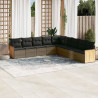 9 pcs conjunto sofás p/ jardim com almofadões vime PE cinzento 1