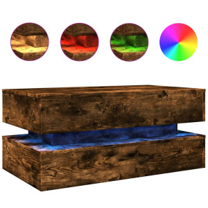 Mesa de centro com luzes LED 90x50x40 cm carvalho fumado H