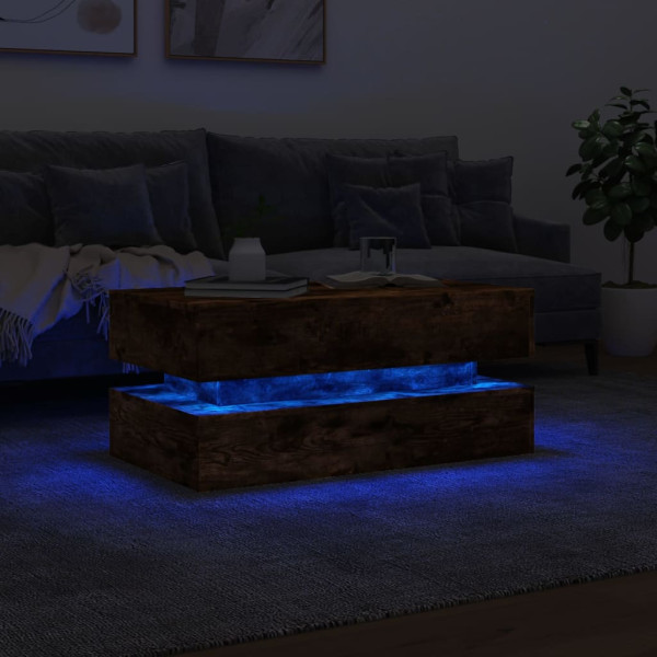 Mesa de centro com luzes LED 90x50x40 cm carvalho fumado M 5
