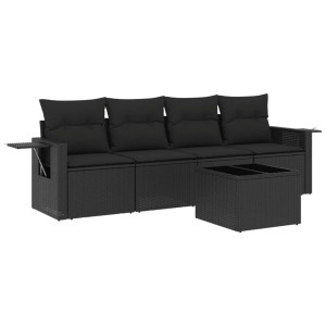5 pcs conjunto sofás de jardim com almofadões vime PE preto H