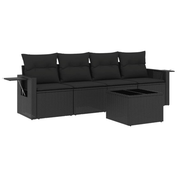 5 pcs conjunto sofás de jardim com almofadões vime PE preto M 2