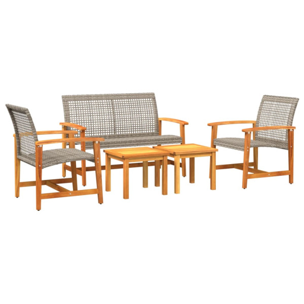 5 pcs conj. lounge para jardim vime PE e madeira acácia cinza M 2