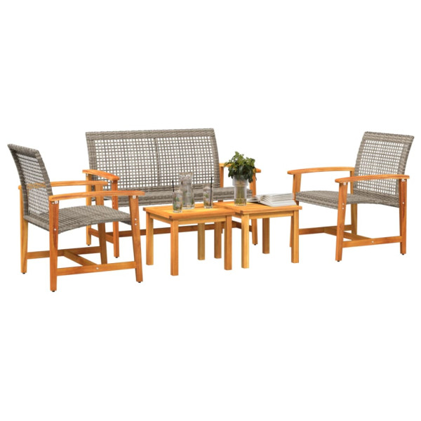 Juego de bistro de 5 piezas ratán PE gris y madera de acacia M 3