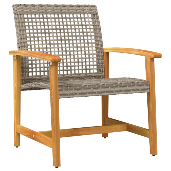 5 pcs conj. lounge para jardim vime PE e madeira acácia cinza M 5