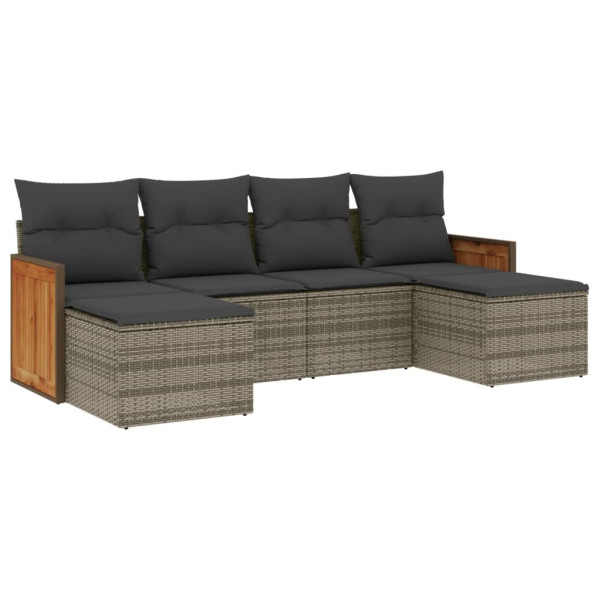 6 pcs conjunto sofás de jardim com almofadões vime cinzento M 2