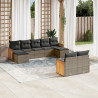 Set de muebles de jardín 9 pzas y cojines ratán sintético gris 1