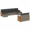 9 pcs conjunto sofás p/ jardim com almofadões vime PE cinzento 2