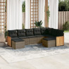 Set de muebles de jardín 9 pzas y cojines ratán sintético gris 1