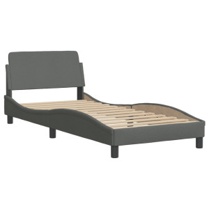 Estructura de cama con cabecero de tela gris oscuro 90x200 cm H