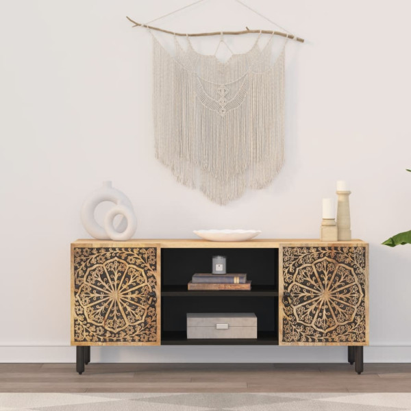 Mueble de TV madera maciza de mango 105x33x46 cm M 3