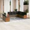 9 pcs conjunto sofás p/ jardim com almofadões vime PE cinzento 1