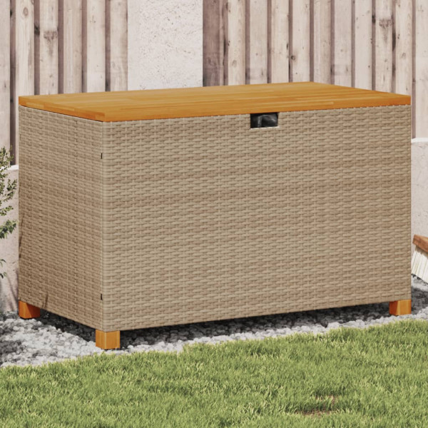 Caja de almacenaje jardín madera acacia ratán beige 110x55x63cm D