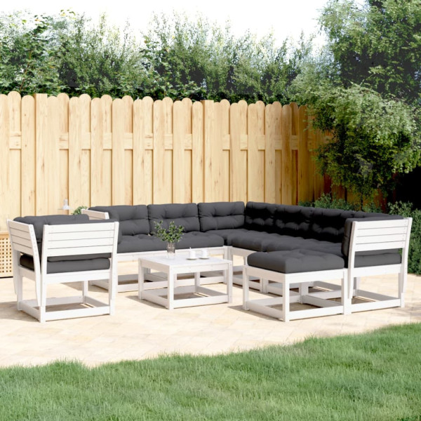 Set muebles jardín con cojines 8 pzas madera maciza pino blanco D