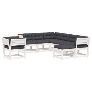 8 pcs conj. lounge de jardim c/ almofadões pinho maciço branco H