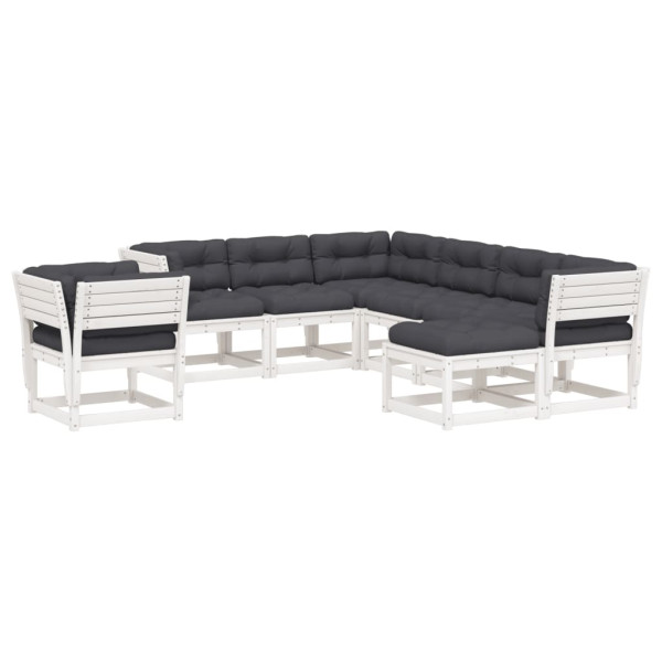 8 pcs conj. lounge de jardim c/ almofadões pinho maciço branco M 2