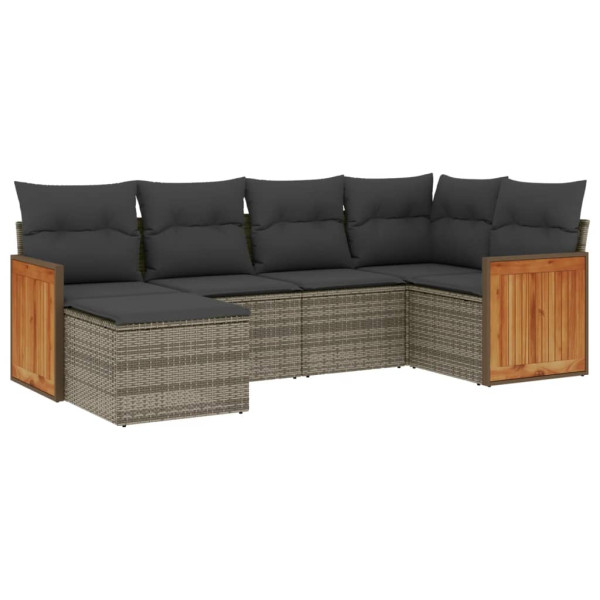 Set de muebles de jardín 6 pzas y cojines ratán sintético gris M 2
