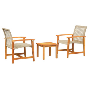 Juego de bistro de 3 piezas ratán PE beige y madera de acacia H