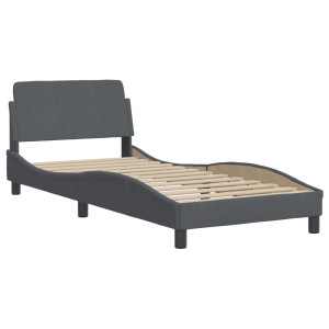 Estructura de cama con cabecero terciopelo gris oscuro 90x190cm H
