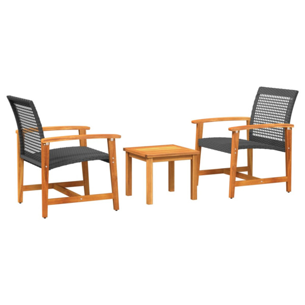 Juego de bistro de 3 piezas ratán PE negro y madera de acacia M 2