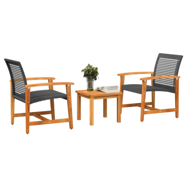 3 pcs conjunto de bistrô vime PE e madeira de acácia preto M 3
