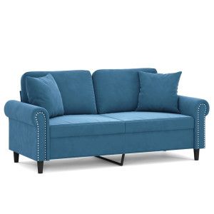 Sofá 2 lugares c/ almofadas decorativas 140 cm veludo azul H