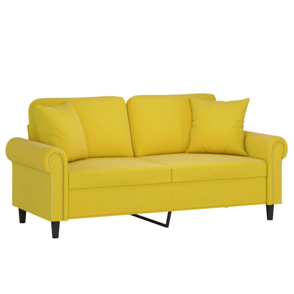 Sofá 2 lugares c/ almofadas decorativas 140 cm veludo amarelo M 3
