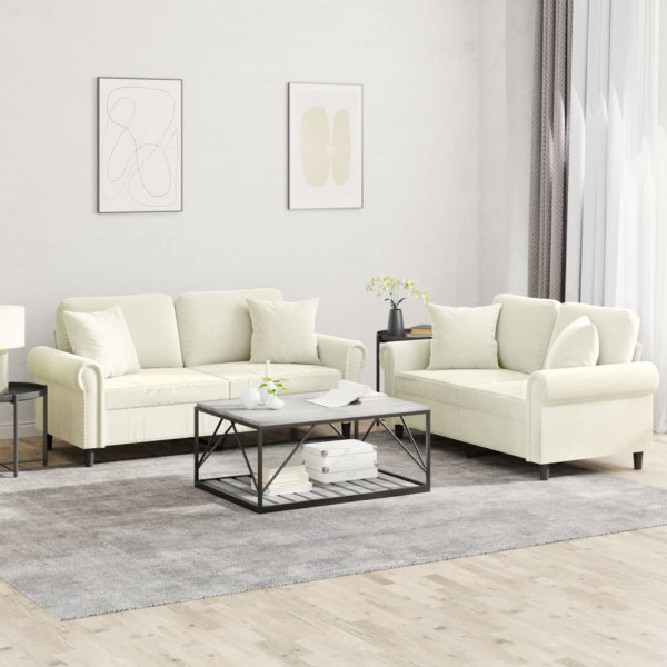 Juego de sofás con cojines 2 piezas terciopelo crema D